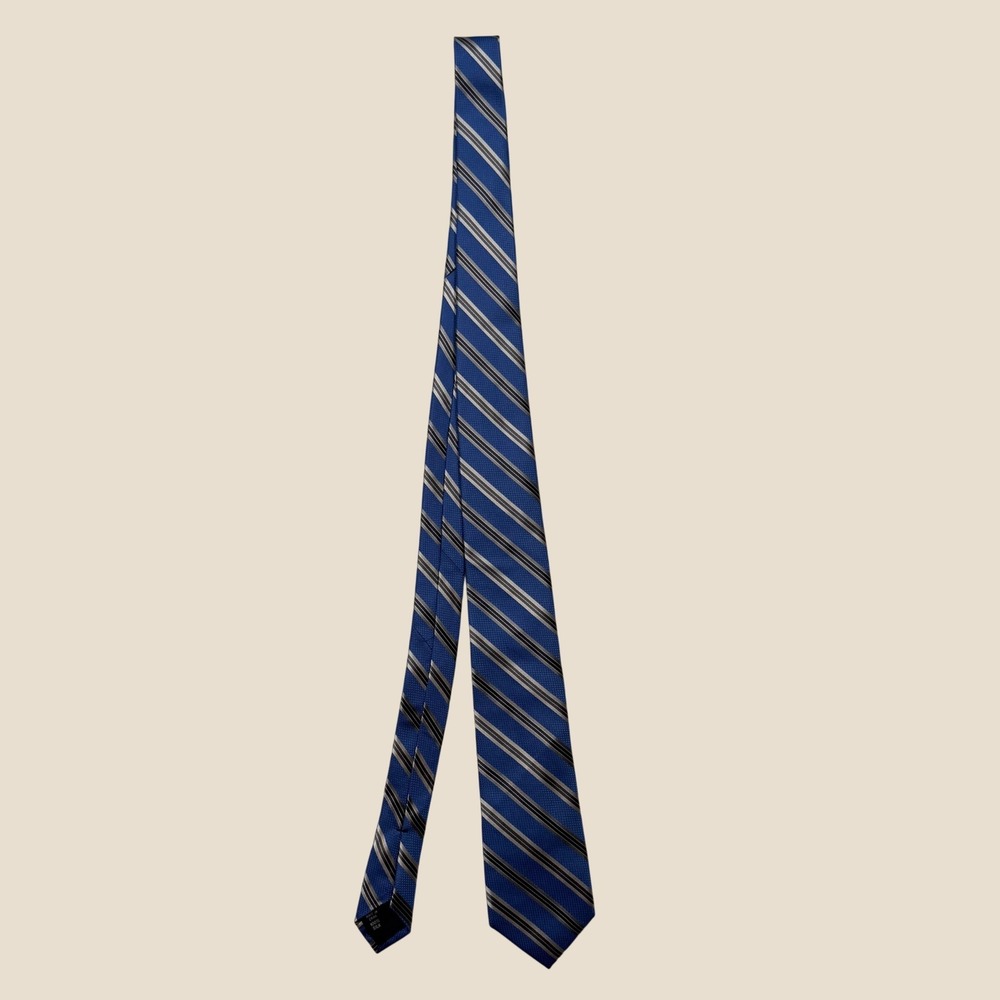 Michael Kors Mens Blue Silver Striped 100% Silk Necktie Classic Designer Tie